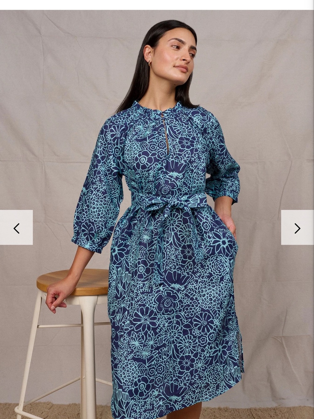 Lesley Evers  Navy & Aqua Floral Tie-Waist Dress